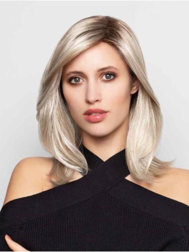 Blonde Straight Wig Monofilament Shoulder-Length Synthetic Hair for a Natural Look