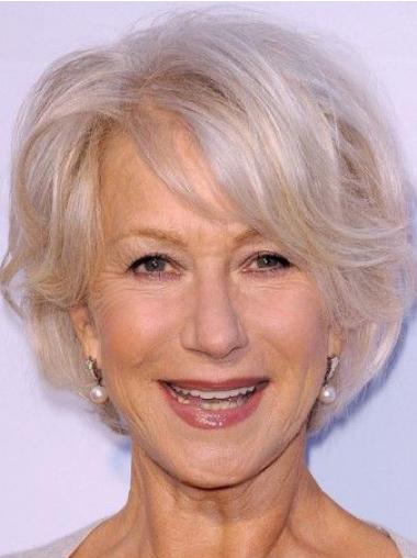 Beautiful Short Wavy Grey Human Wig Capless Design