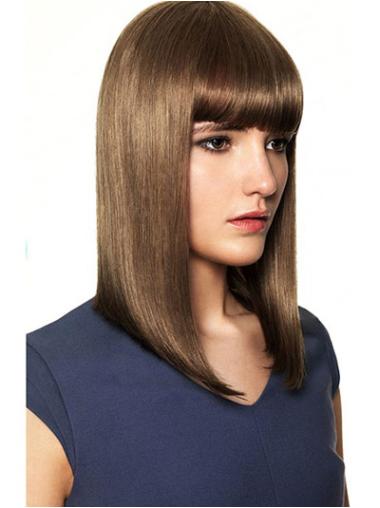 14" Shoulder-Length Brown Human Wig Capless Design