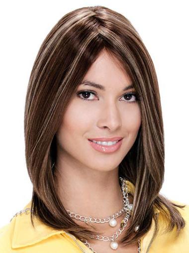 Medium Length Auburn Human Hair Wig Straight Style
