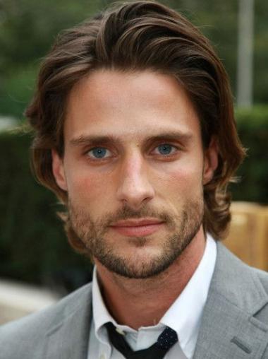 8" Lace Front Wavy Remy Human Hair Wig for Men