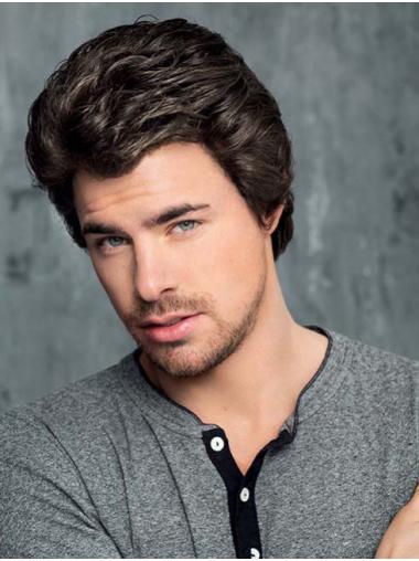 Hand-Tied Brown Synthetic Wig for Men 4" Cropped