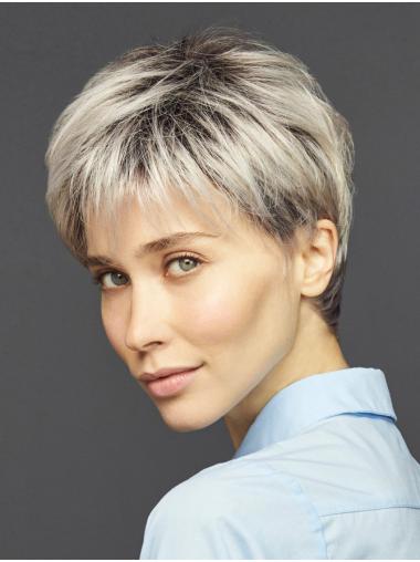 Synthetic Blonde Straight Boycut Capless Short Wigs