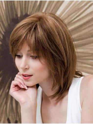 Shoulder Length 12inch Remy Human Hair Wig 100% Hand-Tied for Women
