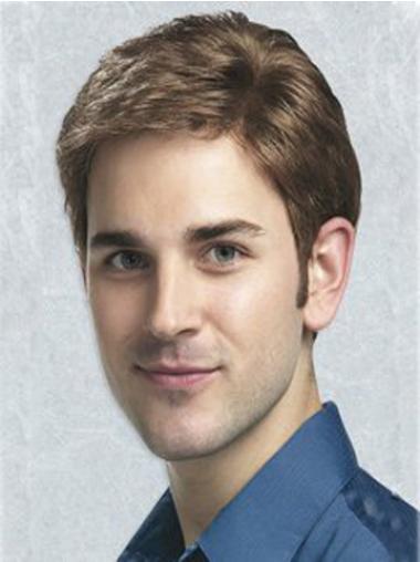 100% Hand-Tied Brown Synthetic Wig for Men Best Quality