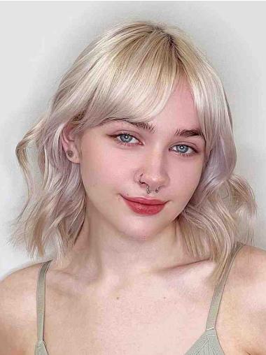 Blonde Lace Front Wig 12" Wavy Remy Hair with Bangs