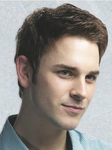 100% Hand-Tied Brown Synthetic Wig for Men Realistic Look