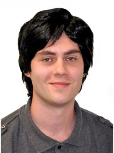 Men’s Capless Straight Synthetic Wig Natural Black
