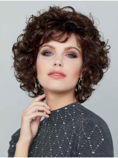 Brown Curly Synthetic Wig Chin Length, Capless Design