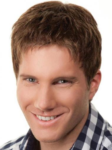 Short Straight Real Hair Wig for Men Without Bangs