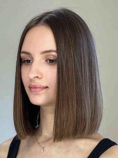 Human Hair Lace Front Wig 12inch Straight Brown