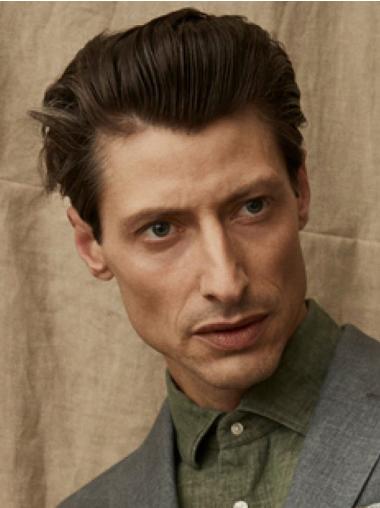 Black Cropped Mens Wig Full Human Hair Monofilament Cap