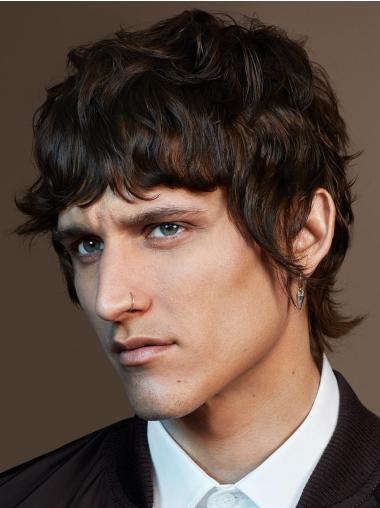 Mens Curly Wigs 12" Layered Lace Front Remy Human Hair