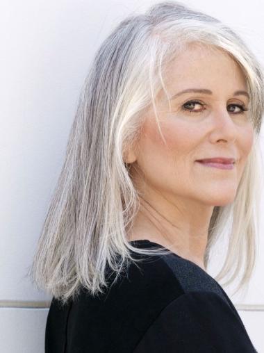 Beautiful Grey Human Hair Wigs 14inch Straight Hand-Tied Cap