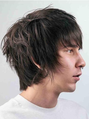 8 Inch Black Straight Synthetic Wigs Online For Men