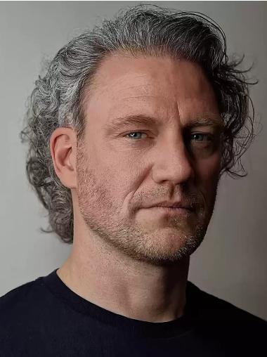 Grey Wavy Mono Wig for Men No Bangs Style