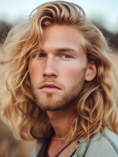14" Curly Synthetic Mono Wigs for Men Long