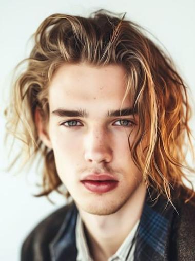 Lace Wigs for Men - Blonde Wavy Style Without Bangs