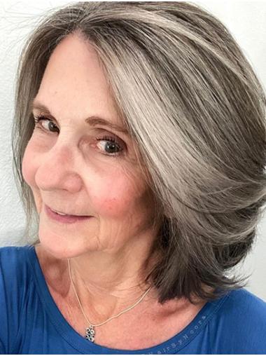 Grey Remy Human Hair Lace Front Wig 10inch Chin Length Straight Bob for Women
