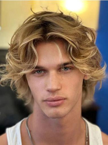 Human Hair Blonde Wavy Lace Front Wig - 8" Short Style