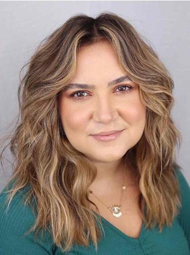 Lace Front Human Hair Wig 16inch Layered Wavy Ombre/2 Tone Look