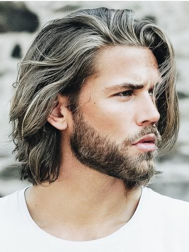 Men’s Grey Wavy Lace Front Wig Chin Length