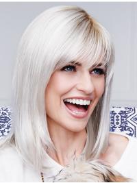 Designed Straight Grey Synthetic Wig for Women