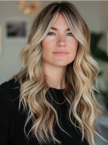 Long Blonde Wavy Synthetic Wigs Without Bangs