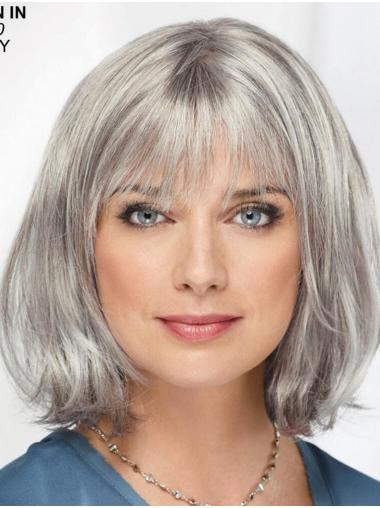 Chin Length 12" Grey Lace Synthetic Wig for Women