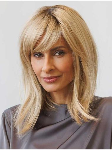 Medium Length Blonde Straight Layered Synthetic Wig