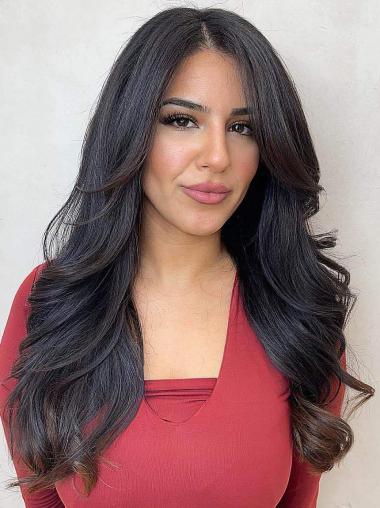 Black Synthetic Wig Long Wavy Layered For Women
