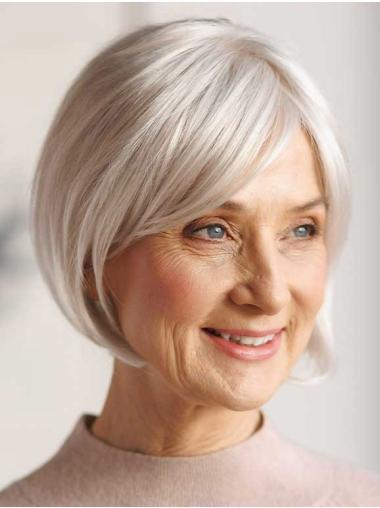 White Bob Synthetic Wigs Chin Length 100% Hand-Tied