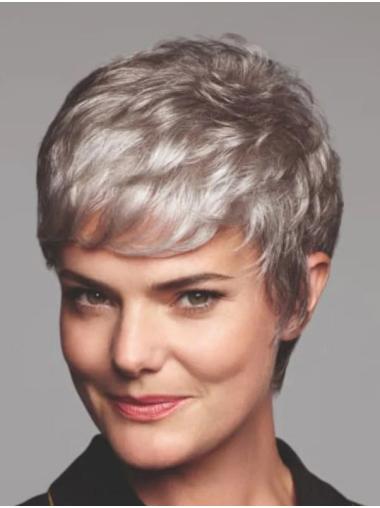 Wavy Boycut Grey Wig Short Synthetic Hair Daily Wear