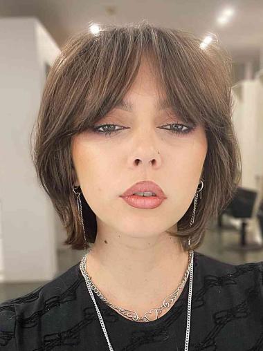 Brown Synthetic Bob Wig Chin Length Straight