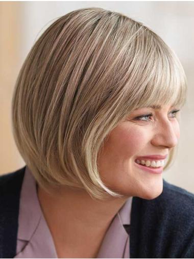 Straight Blonde Bob Wig Chin-Length Synthetic Hair