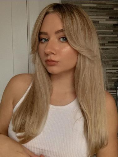 18 Inch Straight Blonde Wig Monofilament Layered Synthetic Hair