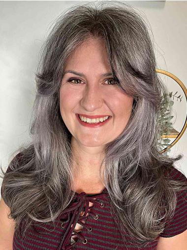 Long Lace Wig 16inch Wavy Layered Synthetic Grey Hair Online