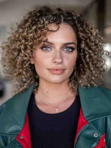 Blonde 12inch Layered Shoulder Length Lace Front Synthetic Curly Wig