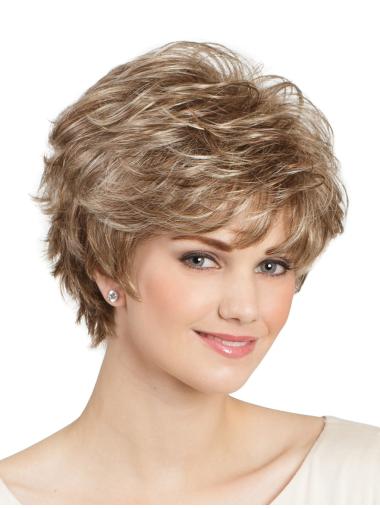 Classic Short Women Wavy Blonde Wig Synthetic Hair