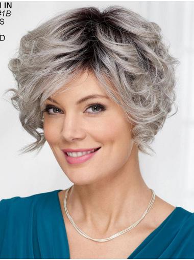 Capless Wavy Short 8inch Grey Synthetic Wig for Women Here