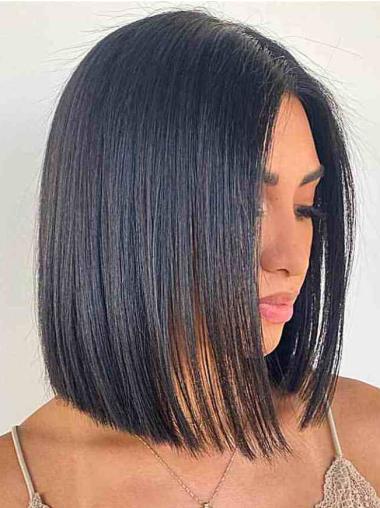 Shoulder Length Wig 12" Black Synthetic Hair Without Bangs