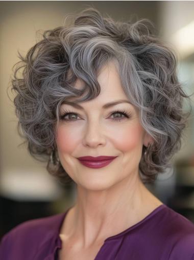 Short Grey Curly Bob Wig 8inch Synthetic Wig For Older Women