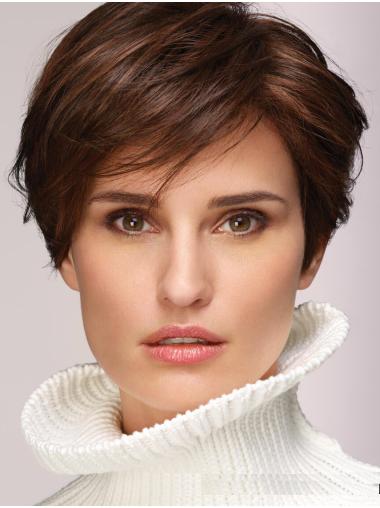 Lady Short Wavy Boycuts Brown Synthetic Hair Wig