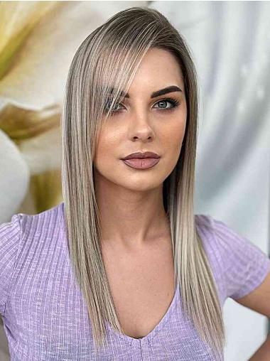 16" Long Straight Blonde Synthetic Wig No Bangs