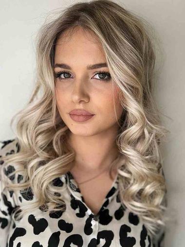 Long Hair Synthetic Wigs 16" Platinum Blonde Wavy