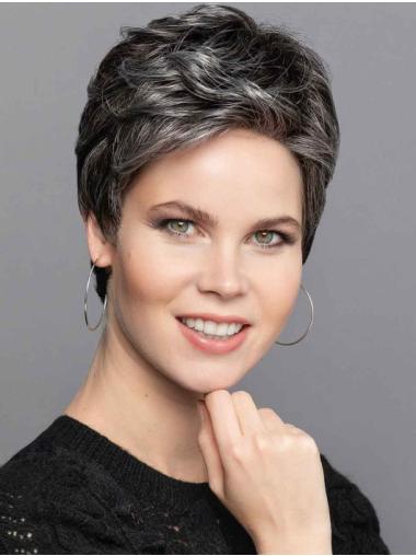 Short Cropped Straight Silver Synthetic Wigs Capless Cap