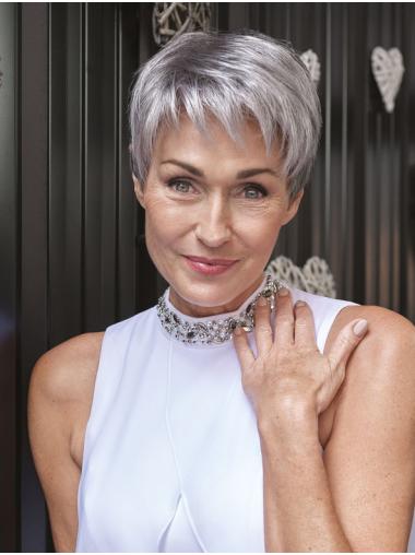 Cropped Straight Boycut Lace Front Grey Synthetic Wigs