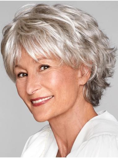 Short Wavy Grey Synthetic Wigs 8 Inch for Women