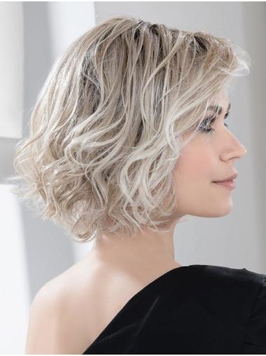 Blonde Synthetic Chin-Length Wavy Bob Haircut Wig