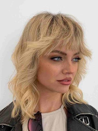 Blonde 12" Women Wigs Remy Human Hair Shoulder Length